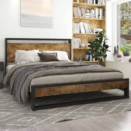 Hivvago - Full Modern Farmhouse Platform Bed Frame with Wood Panel Headboard Footboard - Black