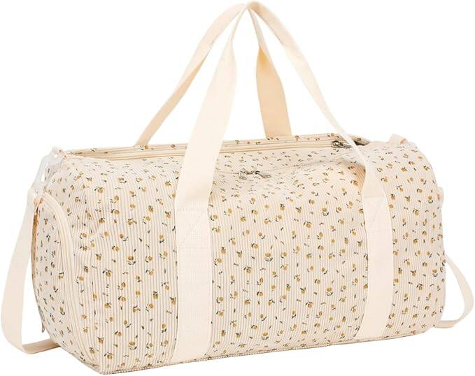 Front. Vulpecula Spade - Duffle Bag for Gym Sports Women Girls Workout Travel Bag Weekender with Shoe Compartment and Wet Pocket - A-Corduroy-floral beige.