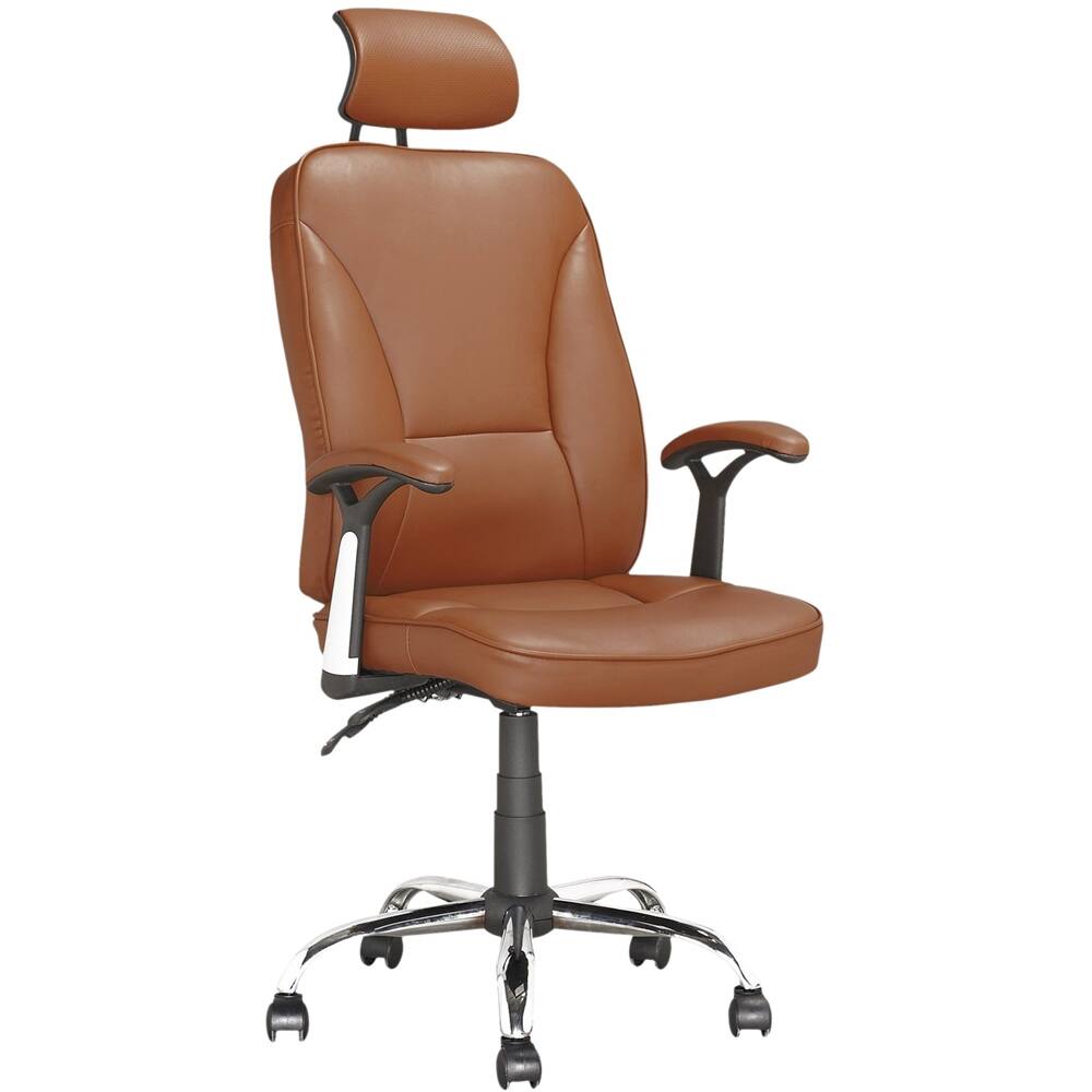 Left View: CorLiving - 5-Pointed Star Foam and Leatherette Executive Chair - Light Brown