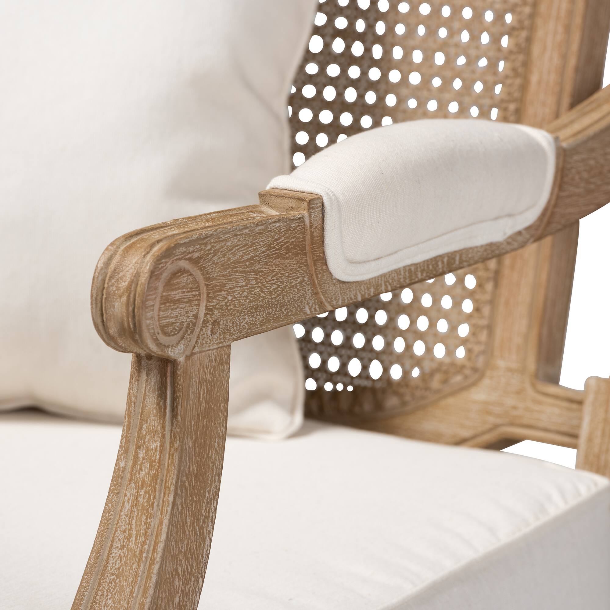 Alt View 2. Baxton Studio - Clemence French Provincial Ivory Fabric Upholstered Whitewashed Wood Armchair - Ivory/Oak.