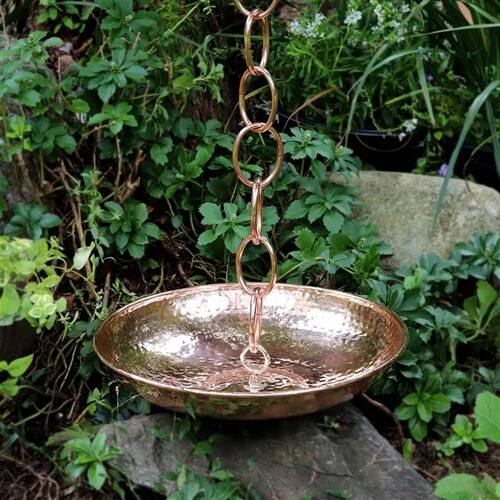 Angle. SlickBlue - Outdoor 16.5" Hand Hammered Copper Polished Rain Chain Basin for Rainwater Collection - Copper.