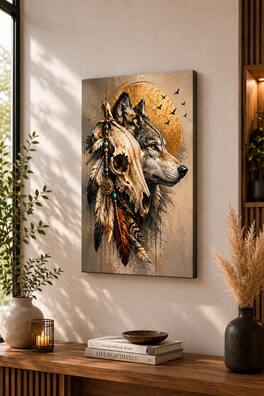 FC Design - Large Wolf Skull Mystic Canvas Print 24x36"-Ready-to-Hang Sacred Forest Retreat Art Painting Home Wall Décor - MultiColor