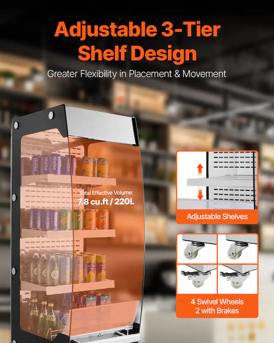 Brake Interference Unit VEVOR Open Air Merchandiser, 3 Tier Shelving Commercial Refrigerator ...
