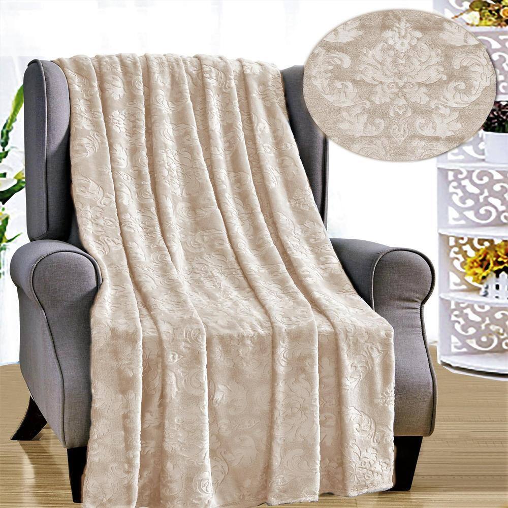 Alt View 1. Noble House - Versailles Ultra Soft Plush Contemporary Embossed Pattern All Season 50" x 60" Throw Blanket, Taupe - Taupe.