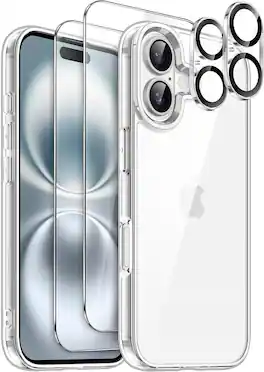 Entronix - iPhone 16 Plus Protective Bundle: Case, Screen & Camera Lens Protectors - Clear