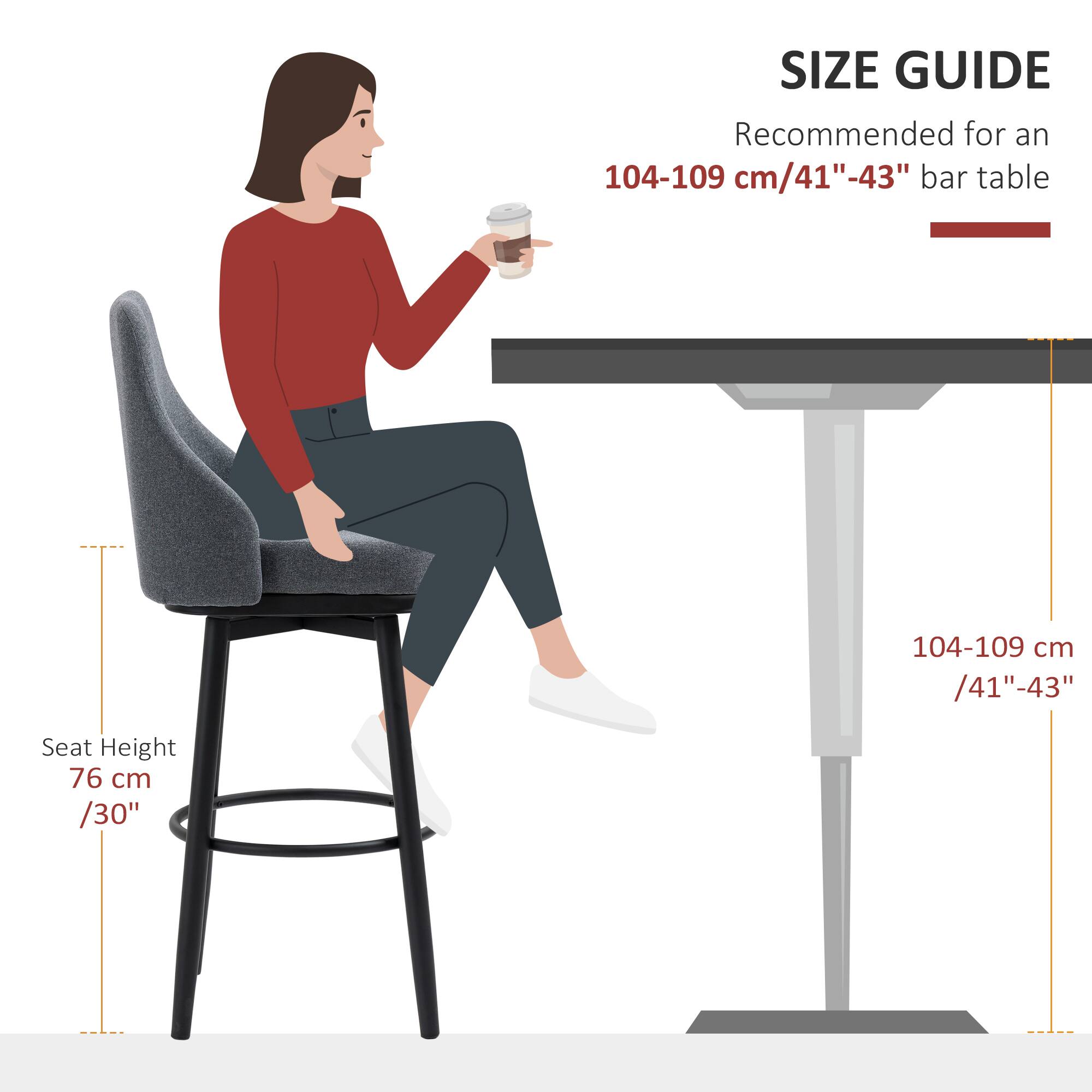 SIZE GUIDE
Recommended for an 104-109 cm/41" -43" bar table
Seat Height 76 cm /30"
