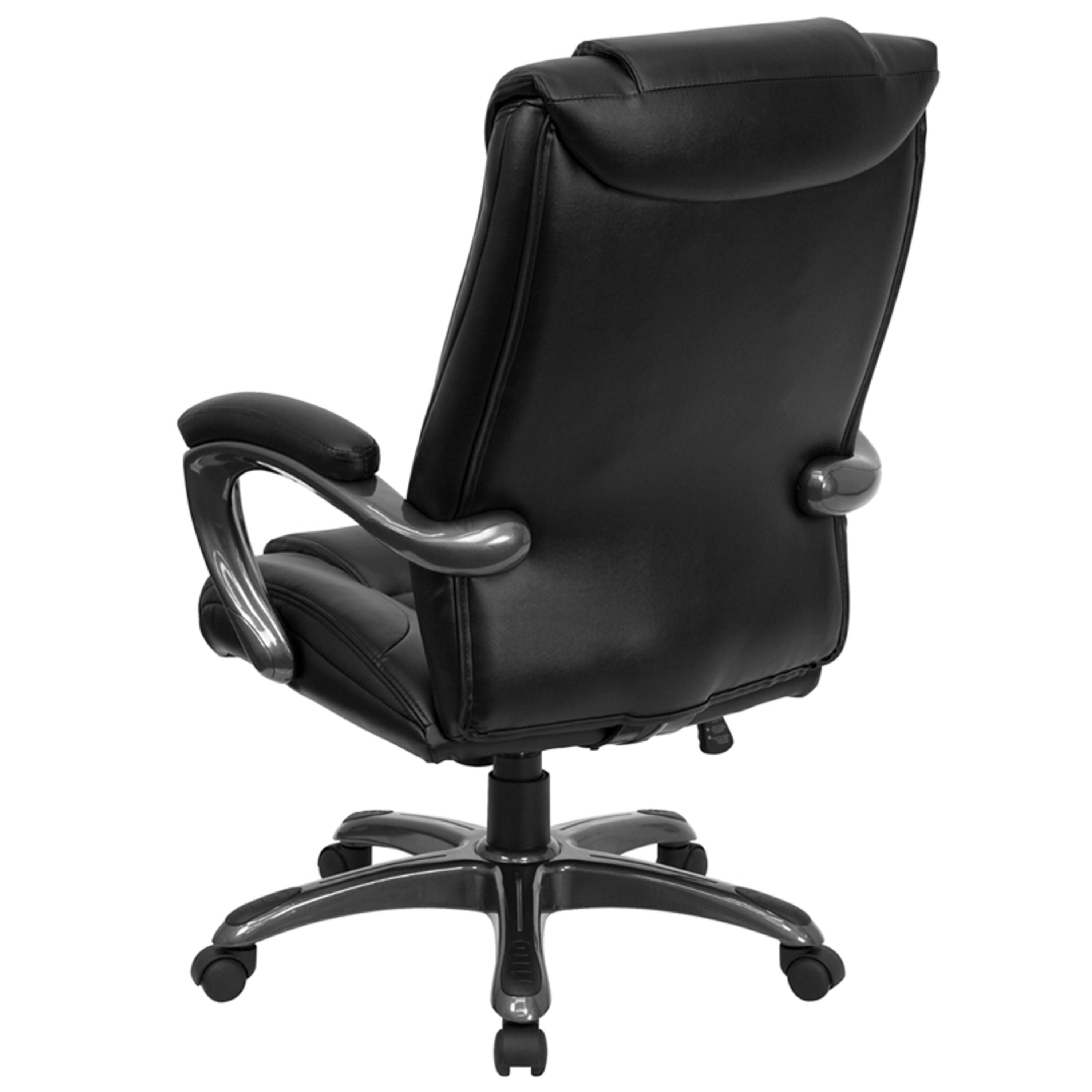 Alt View 5. Emma + Oliver - High Back Leather Layered Upholstered Executive Swivel Ergonomic Office Chair with Smoke Metal Base and Padded Arms - Black.