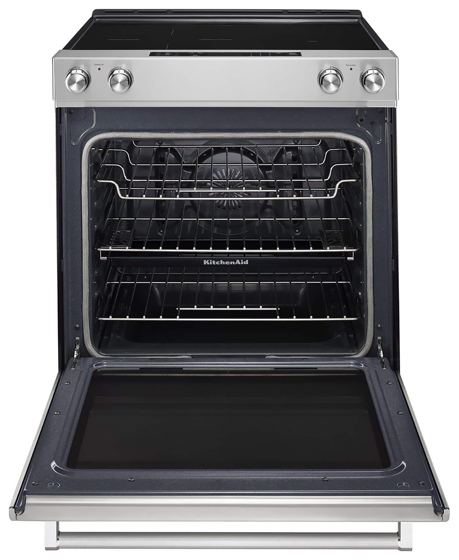 Angle. KitchenAid - 6.4 Cu. Ft. Self-Cleaning Slide-In Electric Convection Range - Stainless steel.