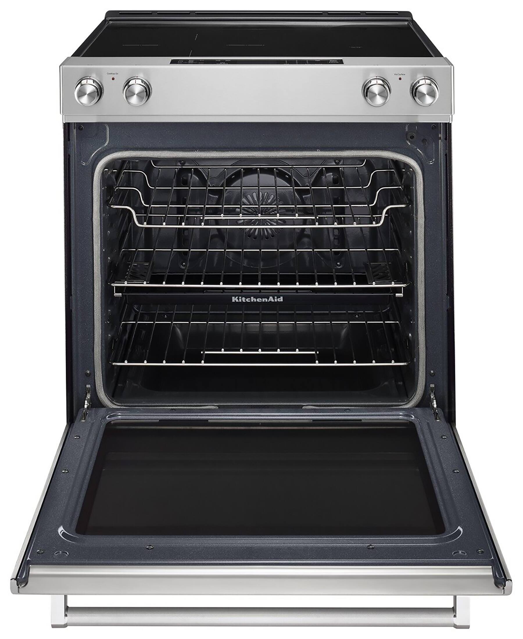 Angle. KitchenAid - 6.4 Cu. Ft. Self-Cleaning Slide-In Electric Convection Range - Stainless steel.