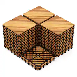 Costway - 12" x 12" Acacia Wood Interlocking Deck Tiles,48 PCS Waterproof Flooring Tiles - Natural