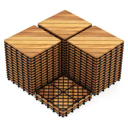 Front. Costway - Costway 12" x 12" Acacia Wood Interlocking Deck Tiles,48 PCS Waterproof Flooring Tiles - Natural.