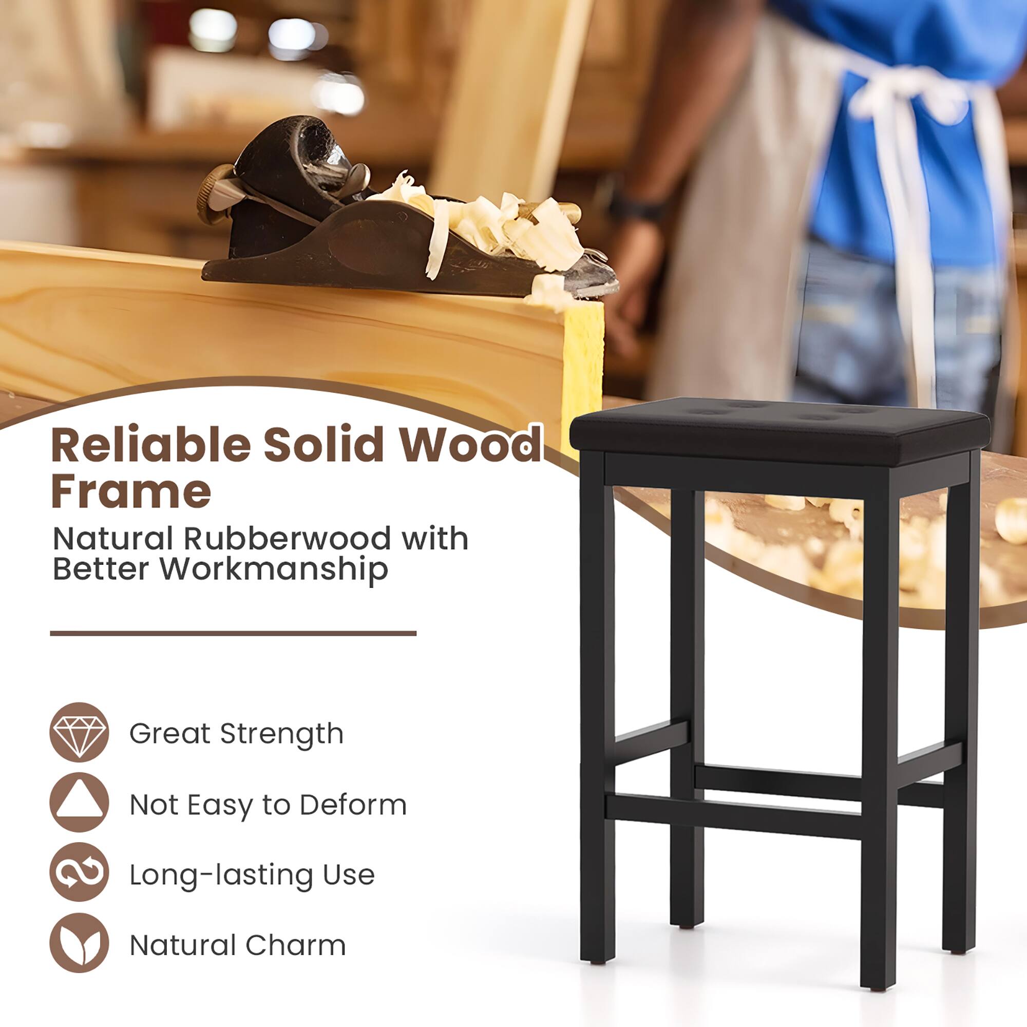 Reliable Solid Wood Frame, Natural Rubberwood with Better Workmanship, Great Strength, Not Easy to Deform, Long-lasting Use, Natural Charm