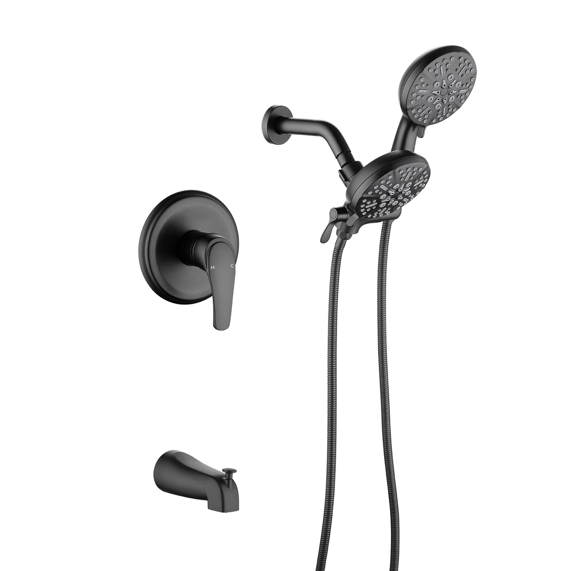 Front. Boyel Living - Matte Black Dual Shower Head System Brass SUS304 1-Function Valve 7-Function Sprayers cUPC - Black.