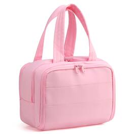 Unique Bargains - Puffy Makeup Bag, Large Travel Toiletry Bag, Cosmetic Organizer for Women with Handle, Lightweight - Pink