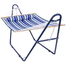 Sunnydaze - 2-Person Quilted Hammock with Universal Steel Blue Stand - Light Blue