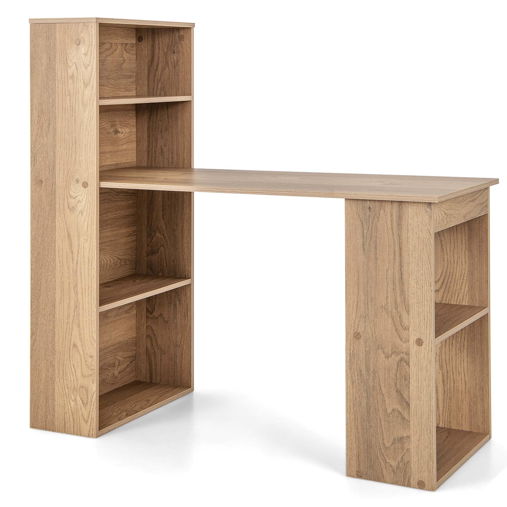 Angle. Costway - Costway Computer Desk Writing  Workstation Office 6-Tier Storage Shelves Natural - Natural.