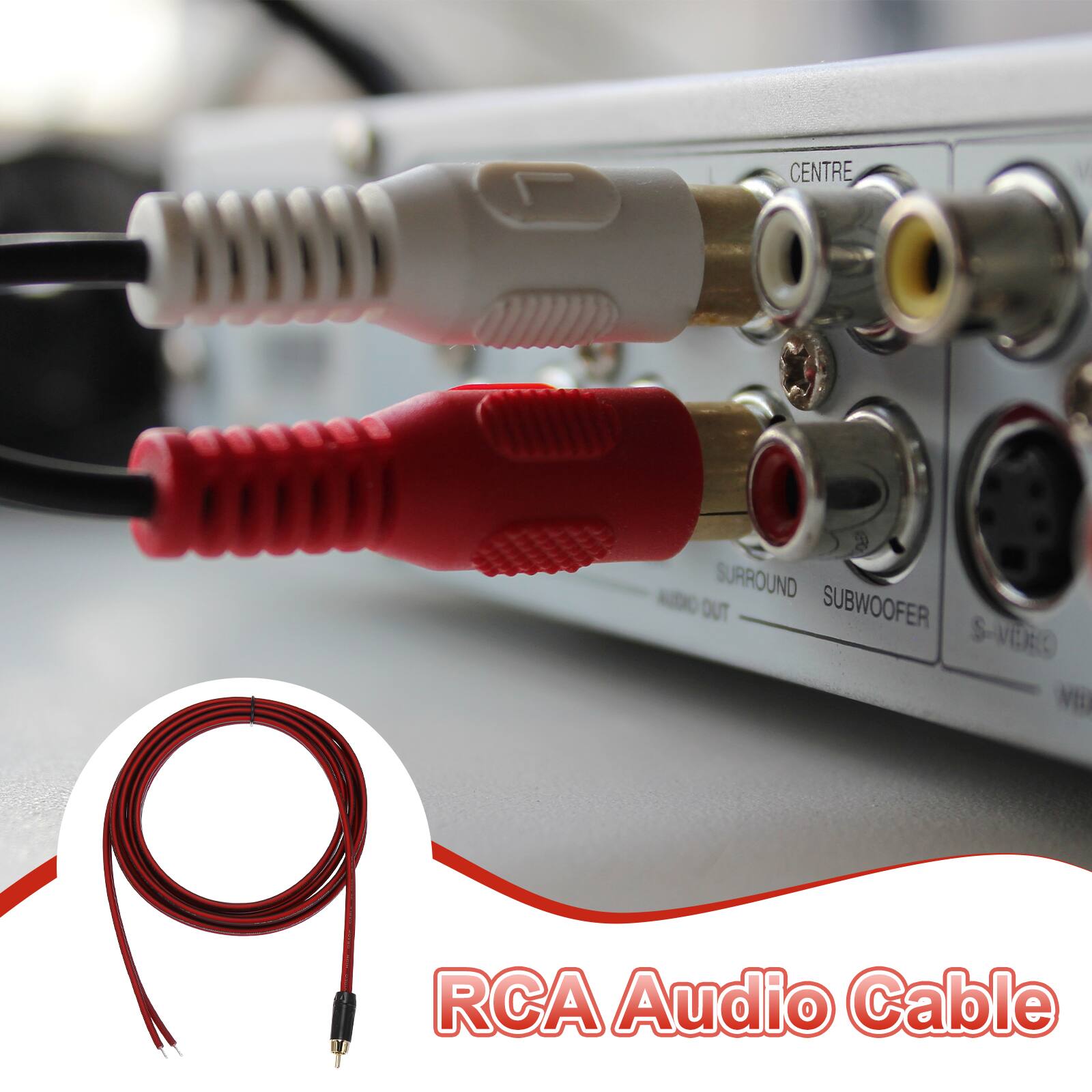 Unique Bargains RCA to Bare Wire Open End Audio Cable, 14AWG Gold