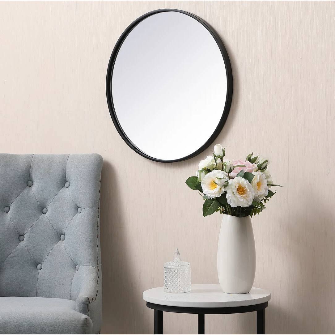 Back. Hivvago - Round 32-inch Wall Mirror in Black - Bedroom Living Room Accent Bathroom Mirror - Black.