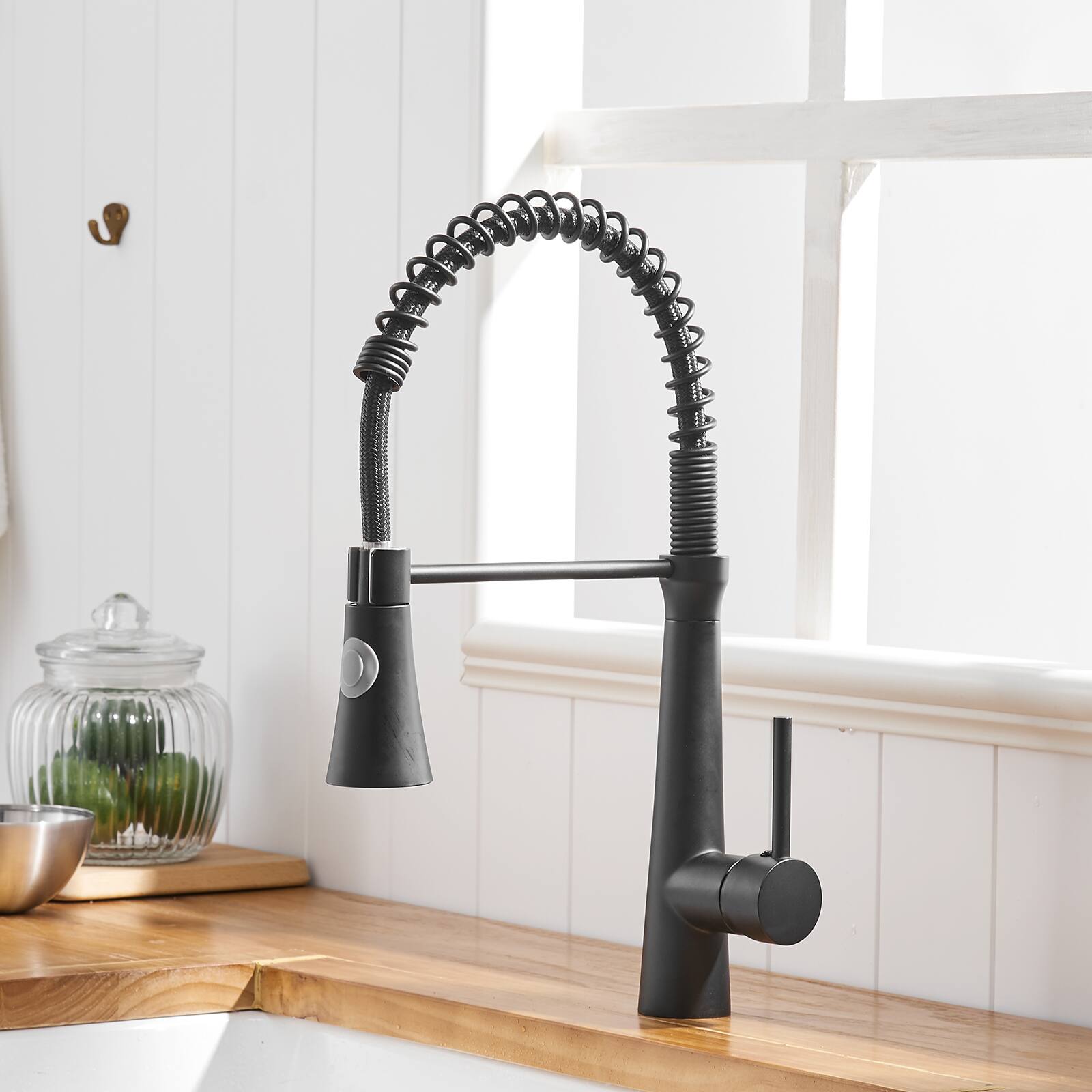 Alt View 1. Siljoy - Commercial Black Kitchen Faucet with Pull Down Sprayer, Single Handle Single Lever Kitchen Sink Faucet - Black.