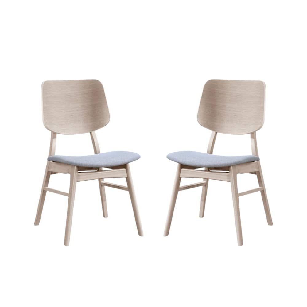 FurniFact - Wood Back Dining Chair Set of 2 Mid-Century Ash - White