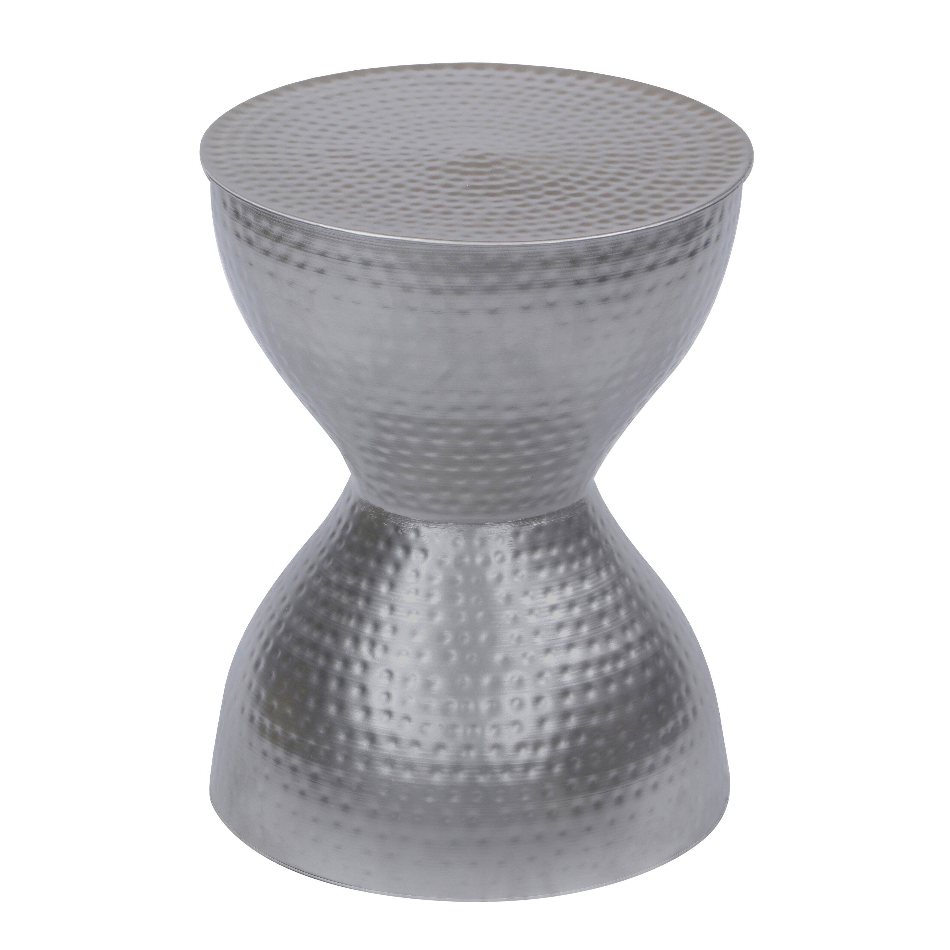 Alt View 1. Manhattan Lane - Industrial Style Hammered Texture Iron Stool with Hourglass Shaped Body - Silver.