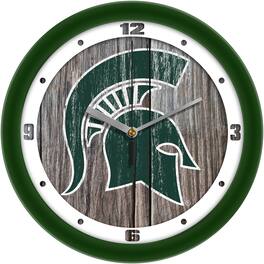 MpDirect - Michigan State Spartans 11.5'' Suntime Premium Glass Face Weathered Wood Wall Clock - Multicolor
