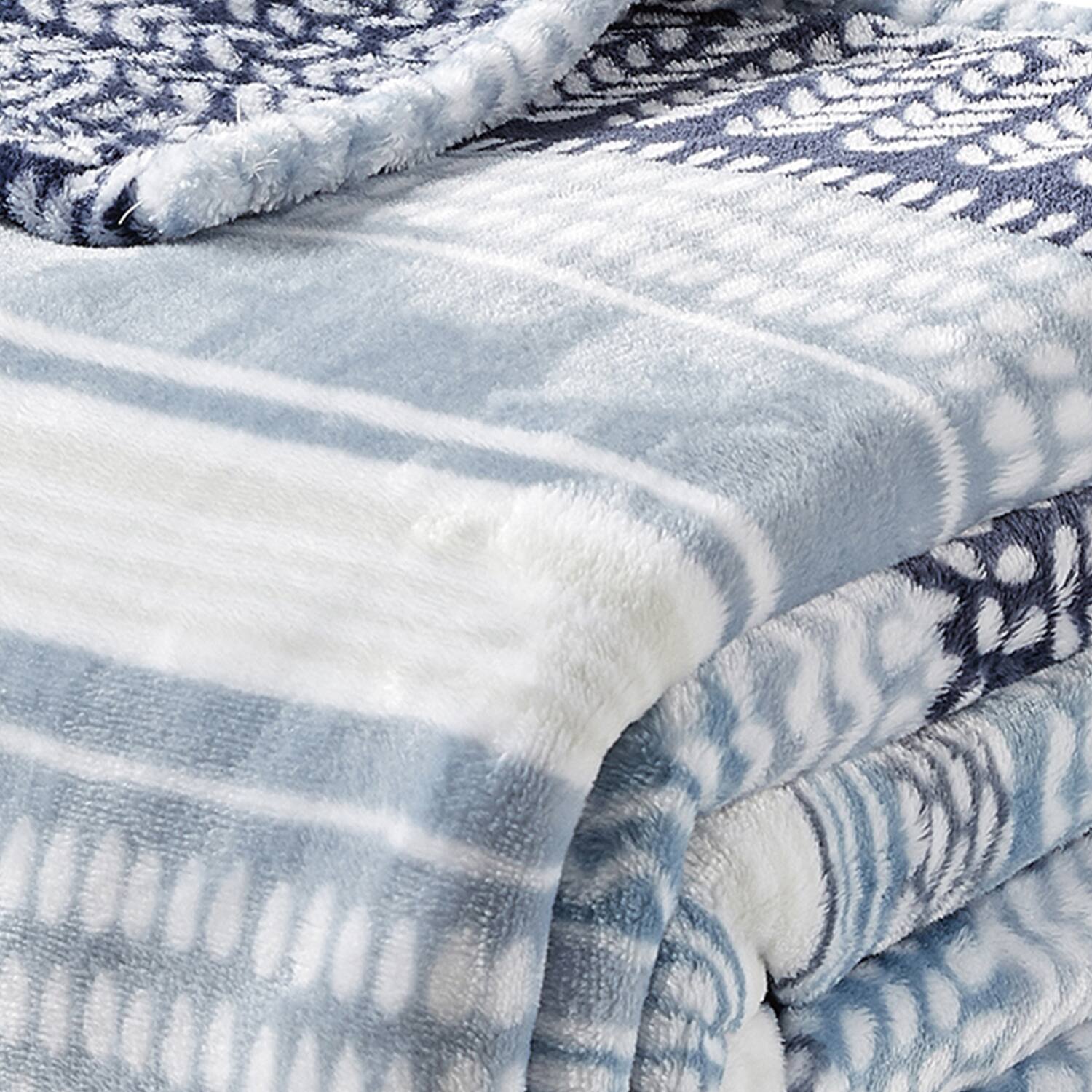 Left. Plazatex - Plazatex Anissa Micro Plush 100% Polyester Soft Lightweight Throw Blanket 50" x 60" Blue - Blue.