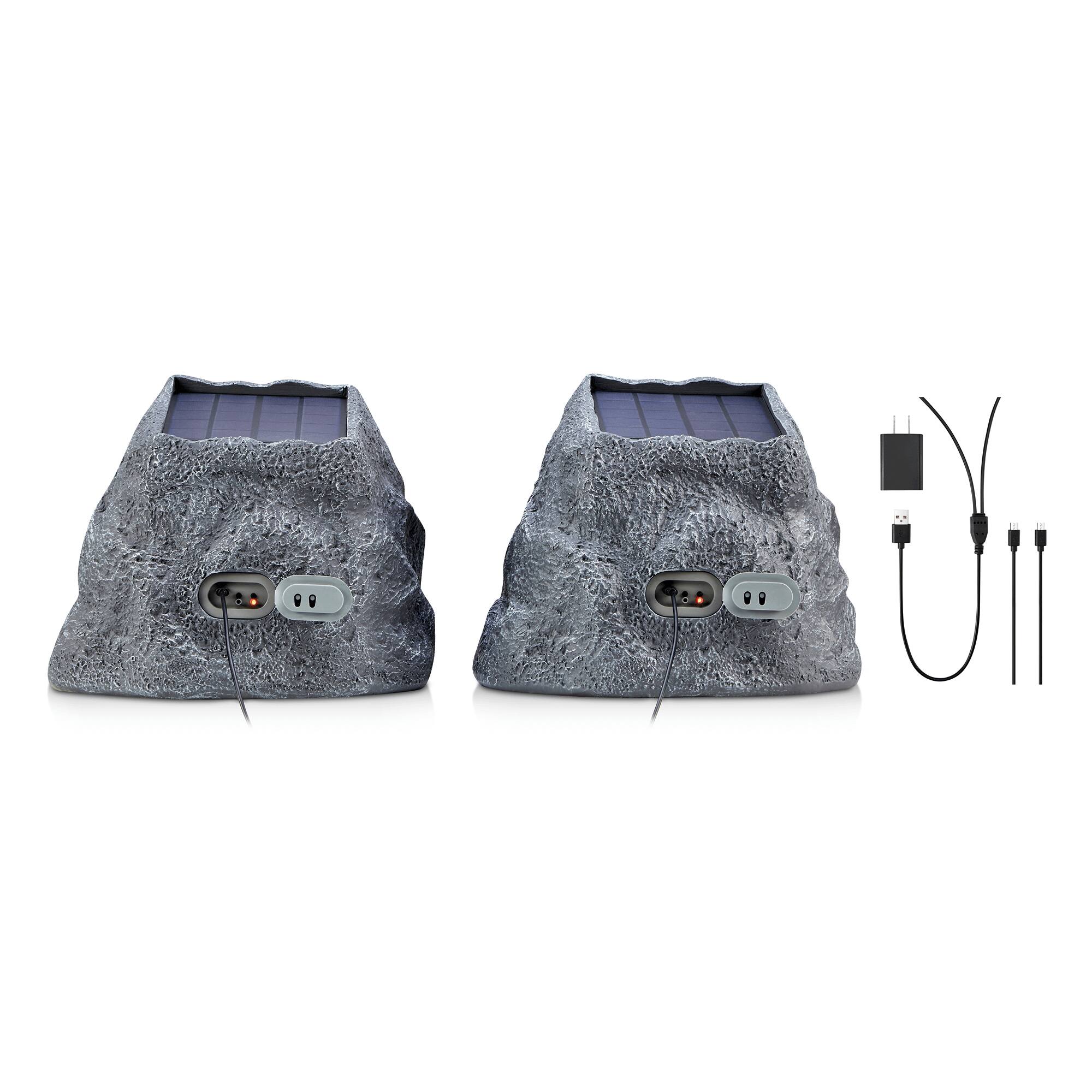 Back. SoundPro - 1-Pair Bluetooth Multi-Link Solar Rechargeable Wireless Rock Speakers - Gray Slate.