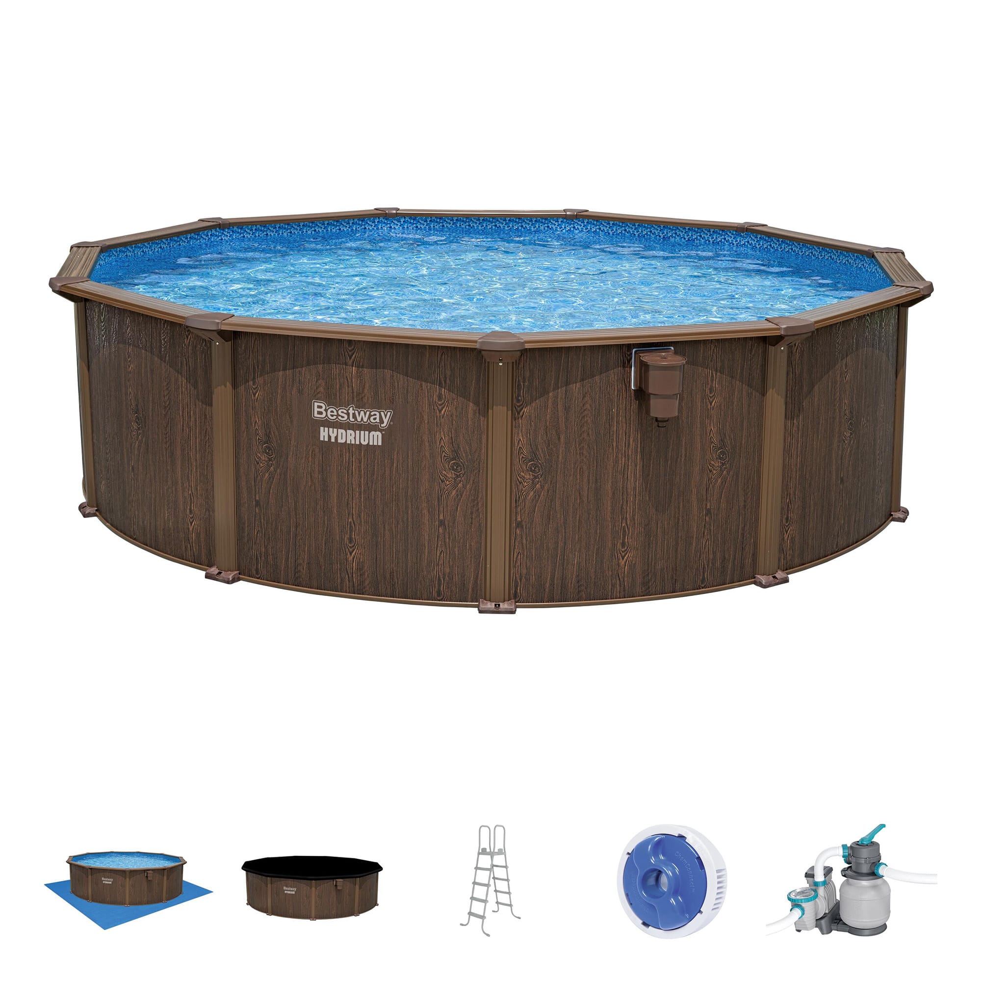 Bestway - Hydrium 16’ x 52” Steel Wall Round Above Ground Swimming Pool Set - Brown