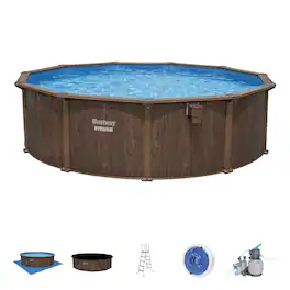 Bestway - Hydrium 16’ x 52” Steel Wall Round Above Ground Swimming Pool Set - Brown
