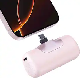 PRIMEPLUS - 5500mAh Mini Portable Charger with 22.5W Fast Charging & LED Display, Built-in USB-C for iPhone, Galaxy etc - Pink