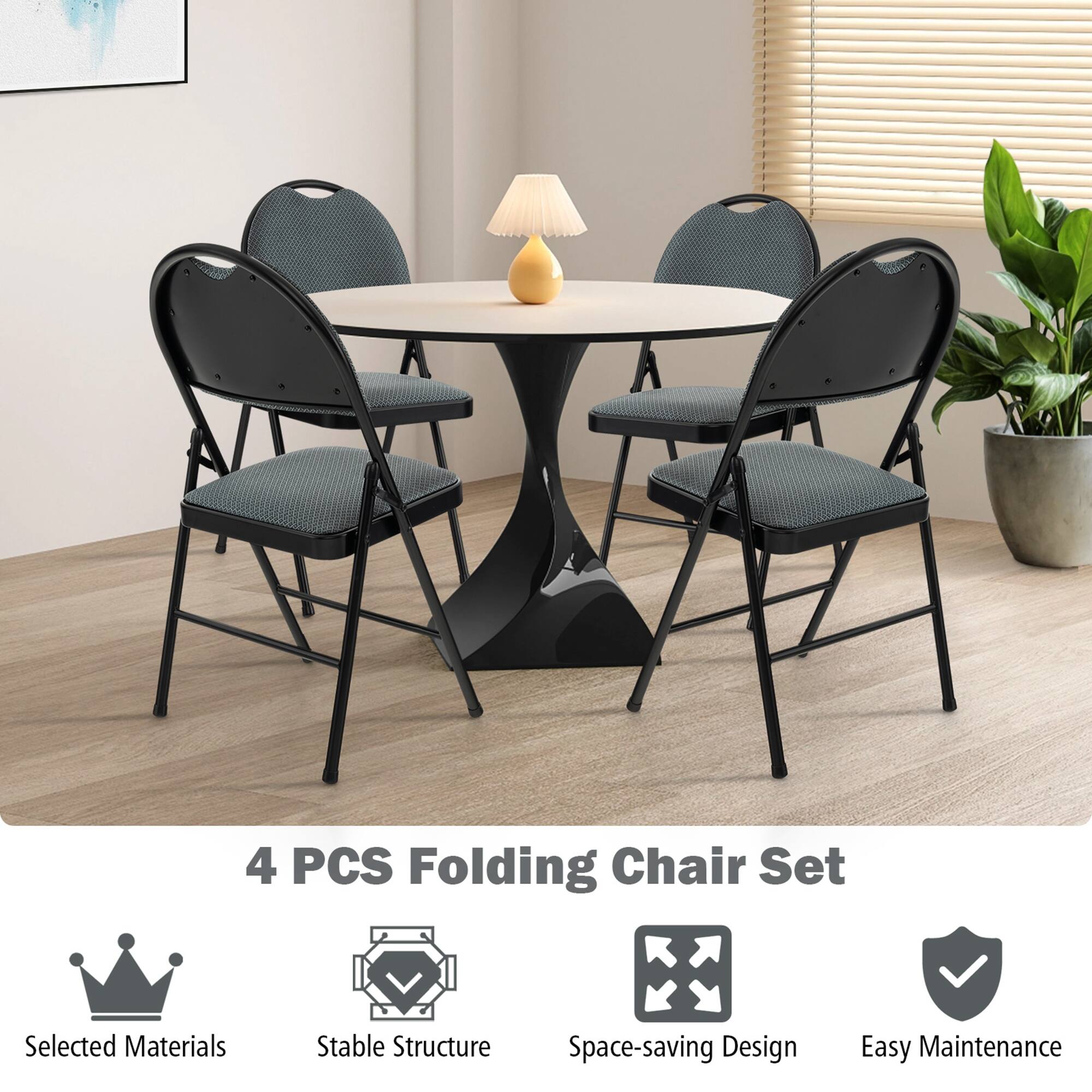 4 PCS Folding Chair Set: Selected Materials, Stable Structure, Space-saving Design, Easy Maintenance
