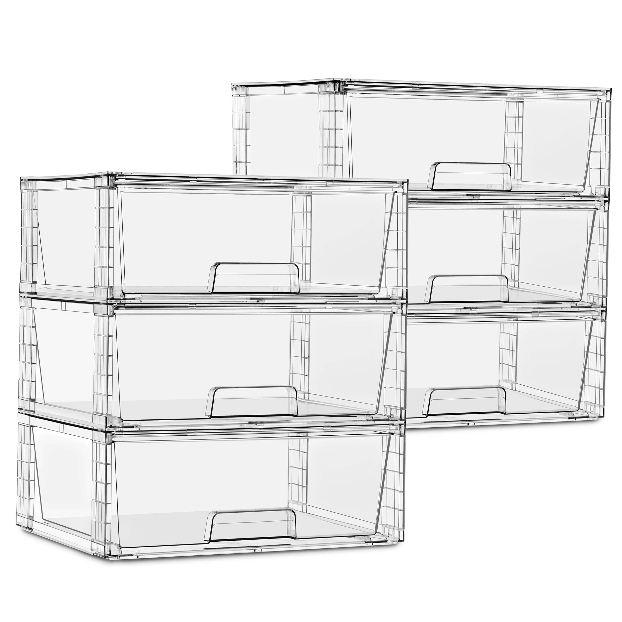 Sorbus - Stackable Clear Storage Drawers, 6 Pack XL Pull-Out Organizer Bins – Large Plastic Drawer Organizers for Bathroom