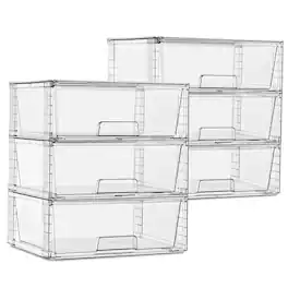 Sorbus - Stackable Clear Storage Drawers, 6 Pack XL Pull-Out Organizer Bins – Large Plastic Drawer Organizers for Bathroom