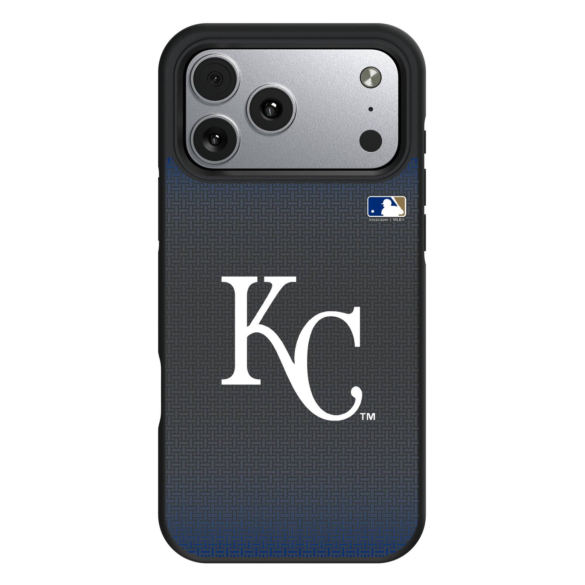 Front. Keyscaper - Kansas City Royals Linen Logo iPhone Bump Case - 16 Pro - Black.