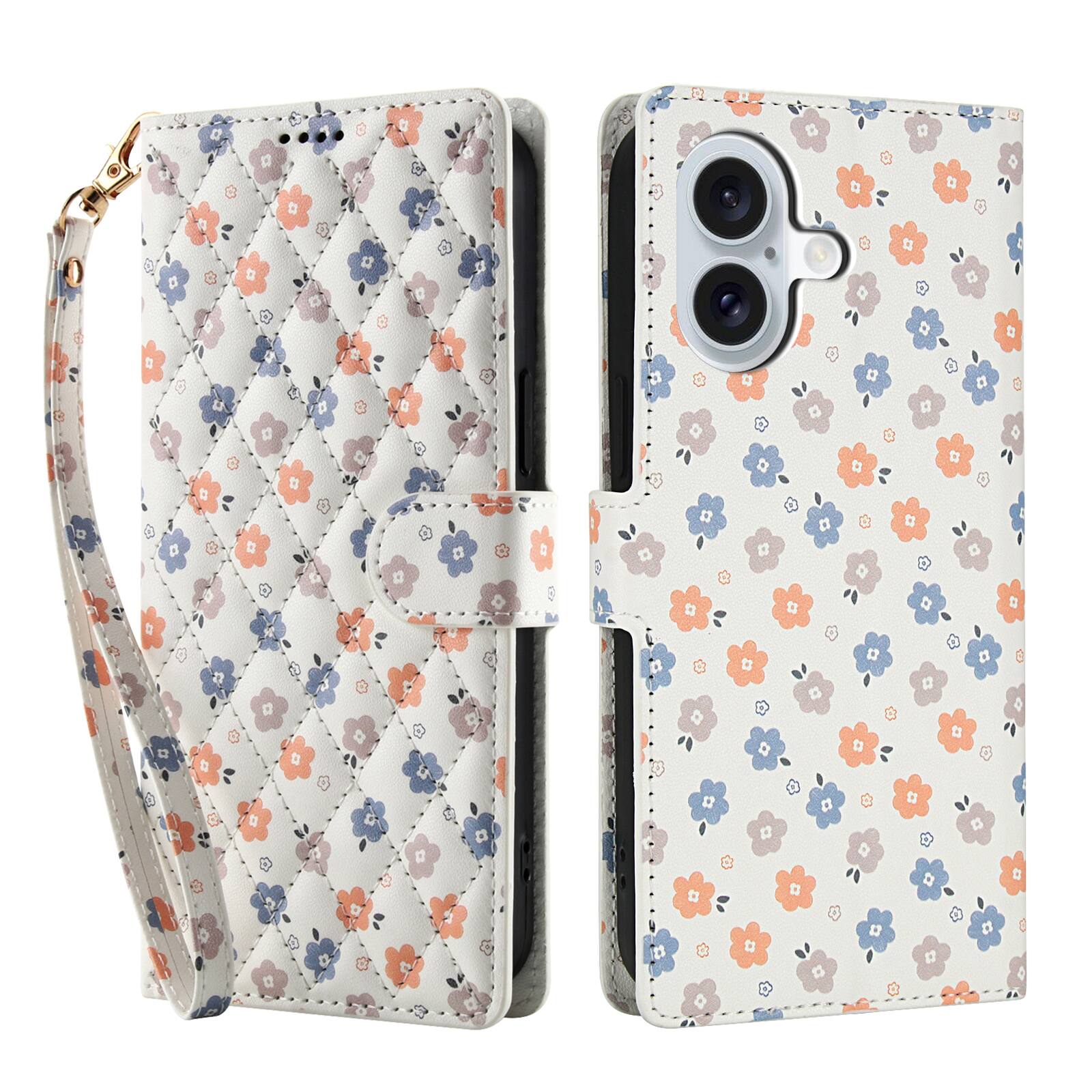 Angle. Dteck - Floral Wallet Case for Apple iPhone 17 with Card Slots Wrist Strap, Premium PU Leather Shockproof Protective Flip Cover - B.