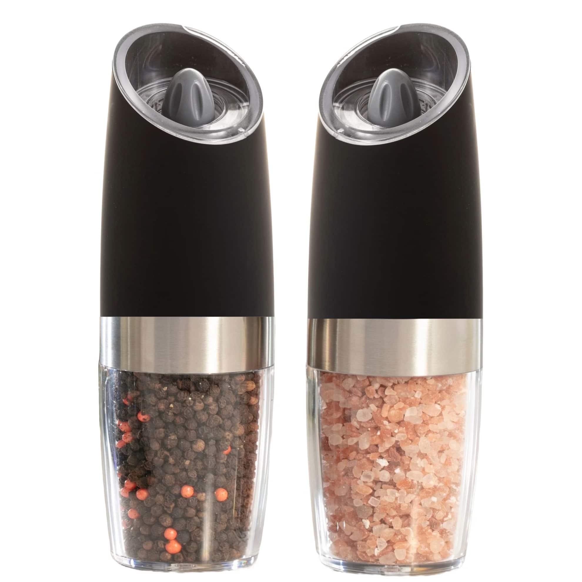 Luminuxe - Gravity Electric Pepper & Salt Grinder Set – One-Hand Auto, Adjustable Coarseness, LED Battery Powered Ceramic Mechanism - Black