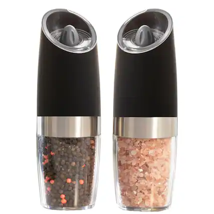 Front. Luminuxe - Gravity Electric Pepper & Salt Grinder Set – One-Hand Auto, Adjustable Coarseness, LED Battery Powered Ceramic Mechanism - Black.