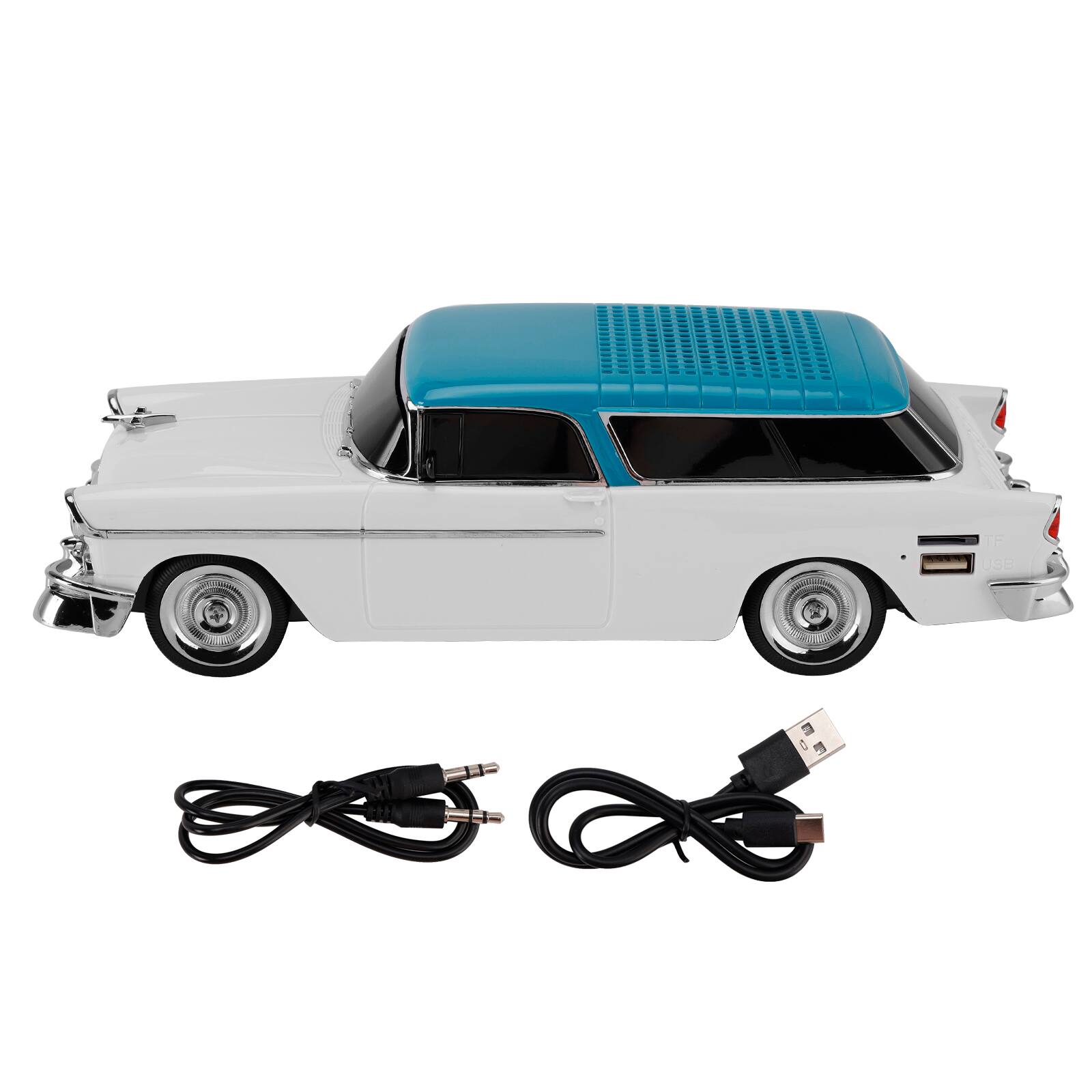 Alt View 8. Topteng - Retro Car Bluetooth Speaker – Dual Speakers, TWS, FM Radio & LED Party Lights - White.