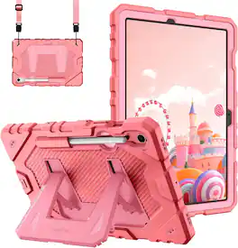 Fintie - Kid-Friendly Case for Samsung Galaxy Tab S10 Lite/S10 FE/S9 FE/S9 Rugged Shockproof Case with Kickstand & Shoulder Strap - Pink