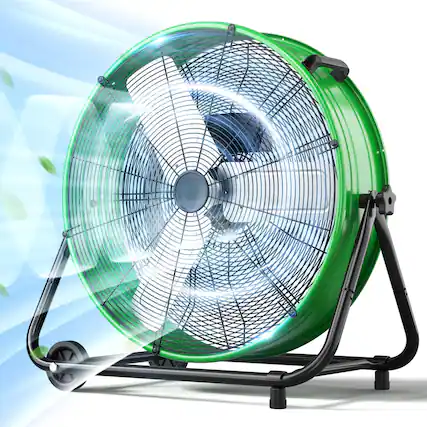 Front. Nordic Hygge - 24 in. High-Velocity 3-Speed Industrial Drum Fan with Wheels and Adjustable Tilt in Green.