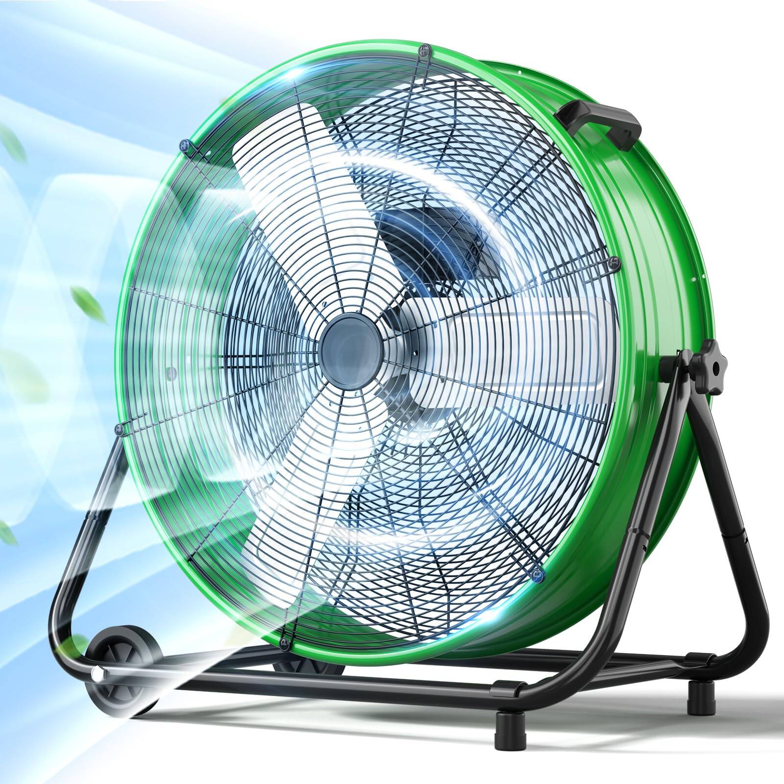 Front. Nordic Hygge - 24 in. High-Velocity 3-Speed Industrial Drum Fan with Wheels and Adjustable Tilt in Green.