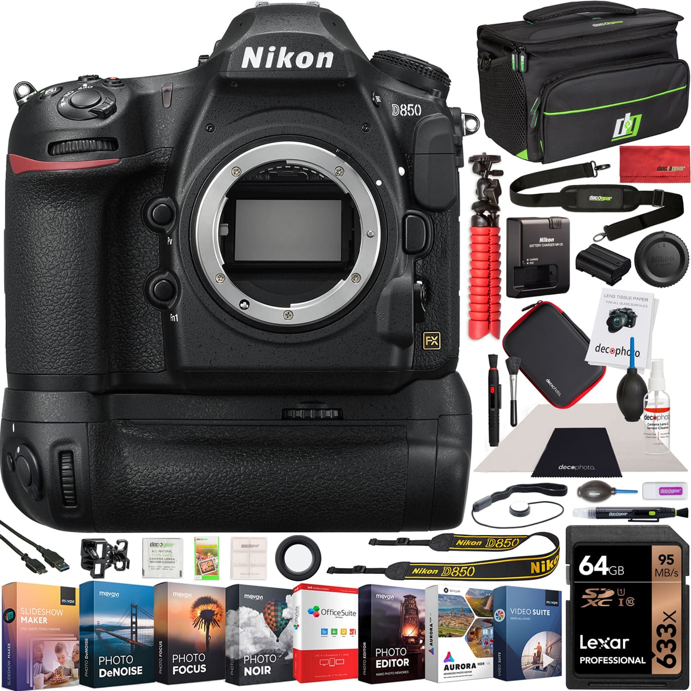 Nikon - D850 DSLR Camera 45.7MP 4K FX Digital SLR Body Battery Grip Pro Accessory Bundle