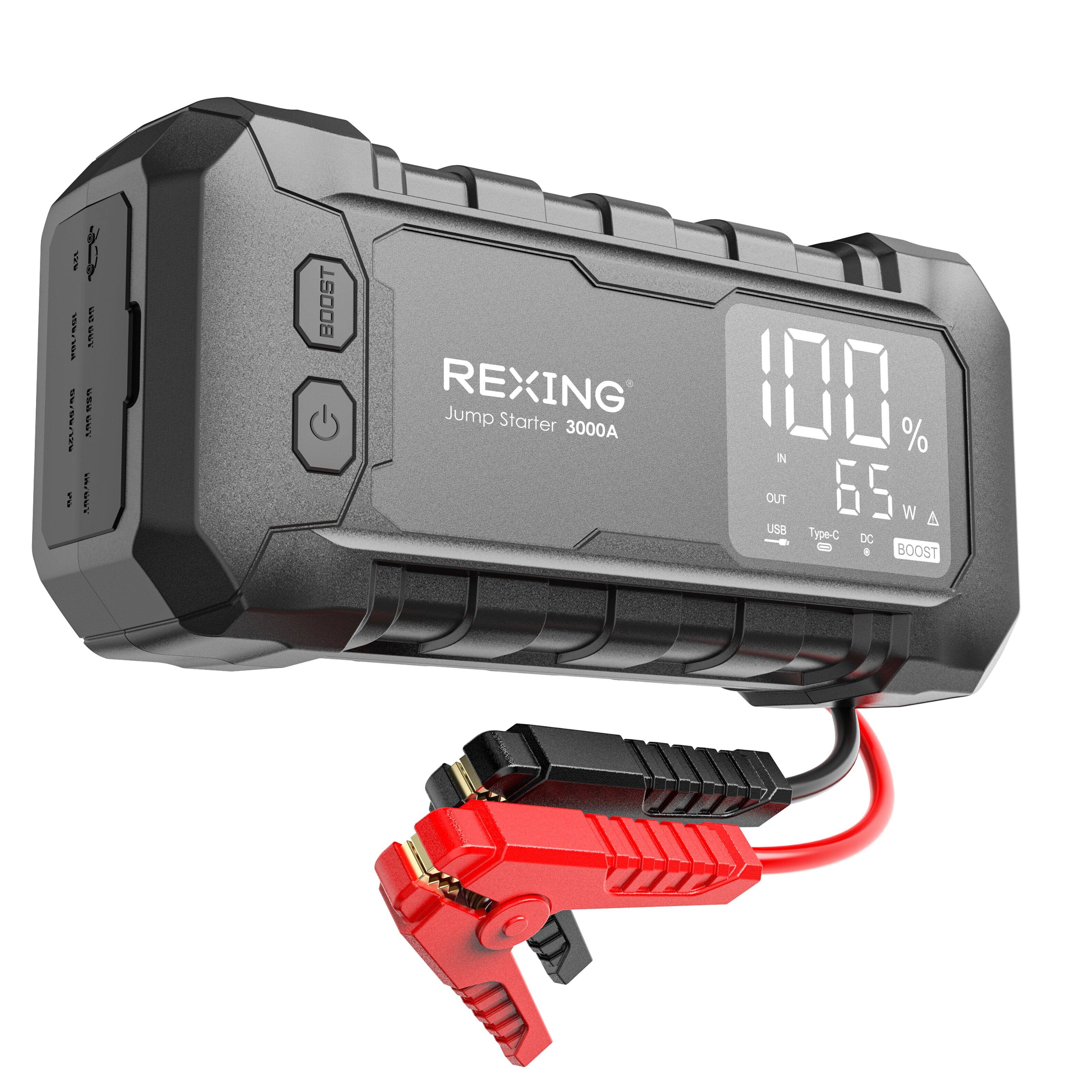 REXING  
Jump Starter 3000A  

100%  
65 W  

IN  
OUT  
USB  
Type-C  
DC  

BOOST