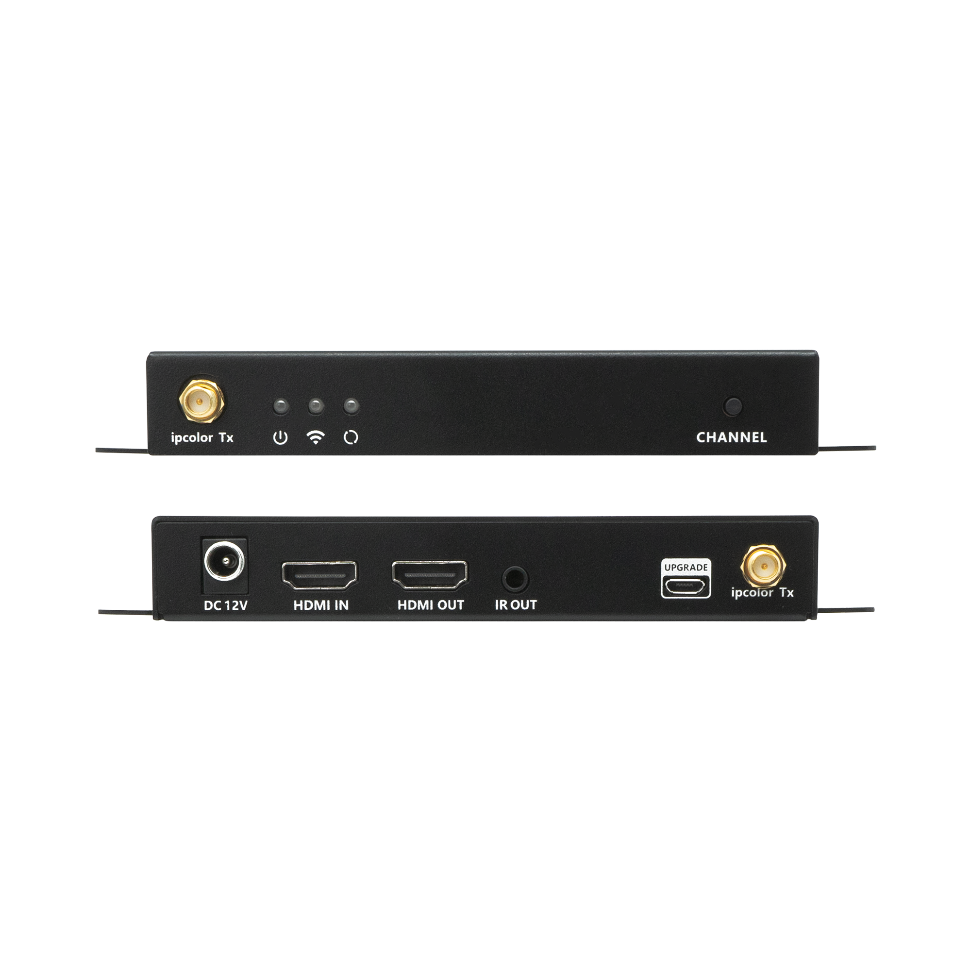 ipcolor Tx, CHANNEL, UPGRADE, DC 12V, HDMI IN, HDMI OUT, IR OUT, ipcolor Tx