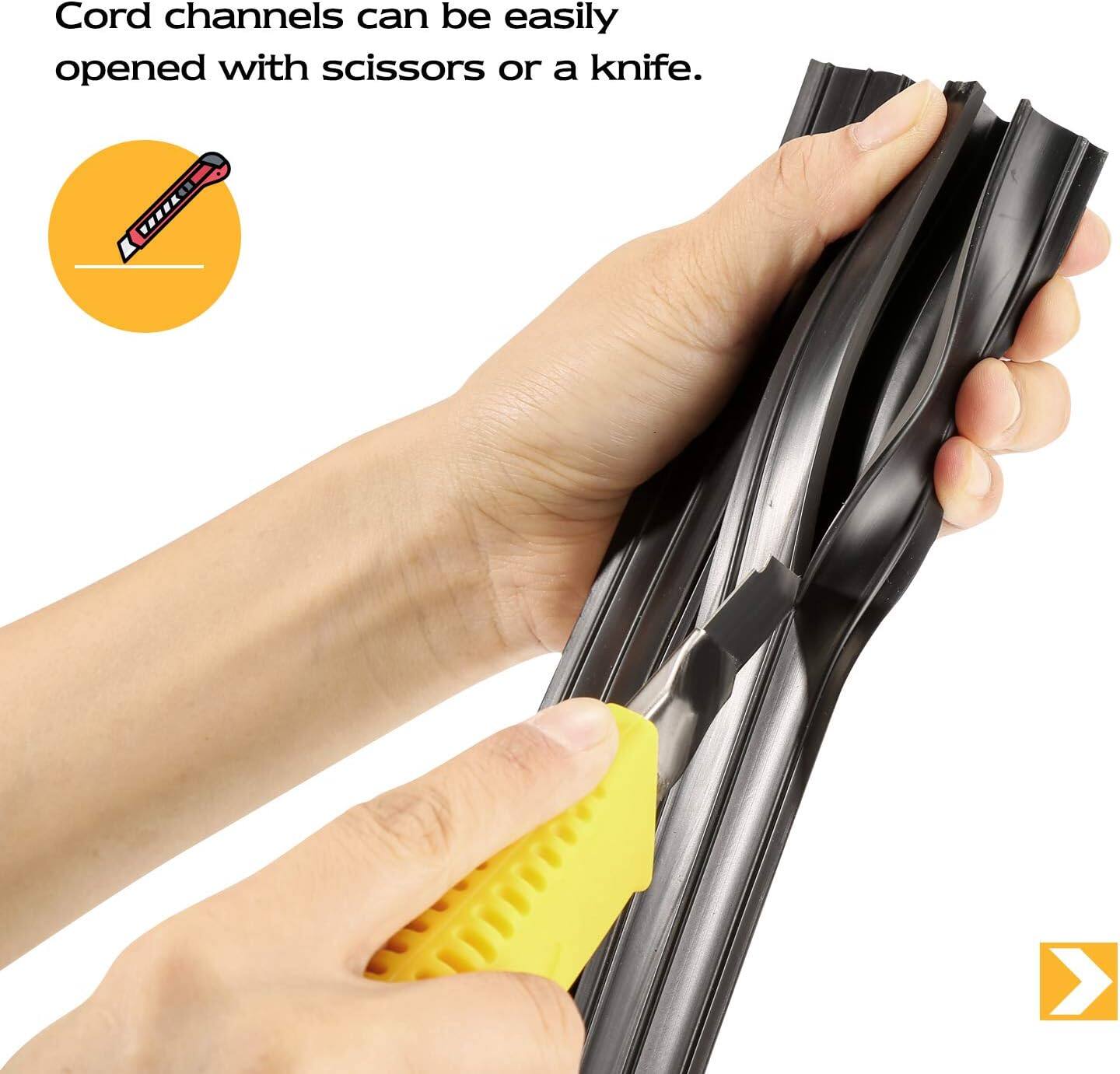Cord channels can be easily opened with scissors or a knife.