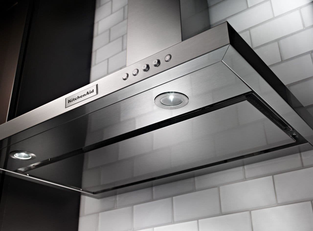 Angle. KitchenAid - 30" Convertible Range Hood - Stainless steel.