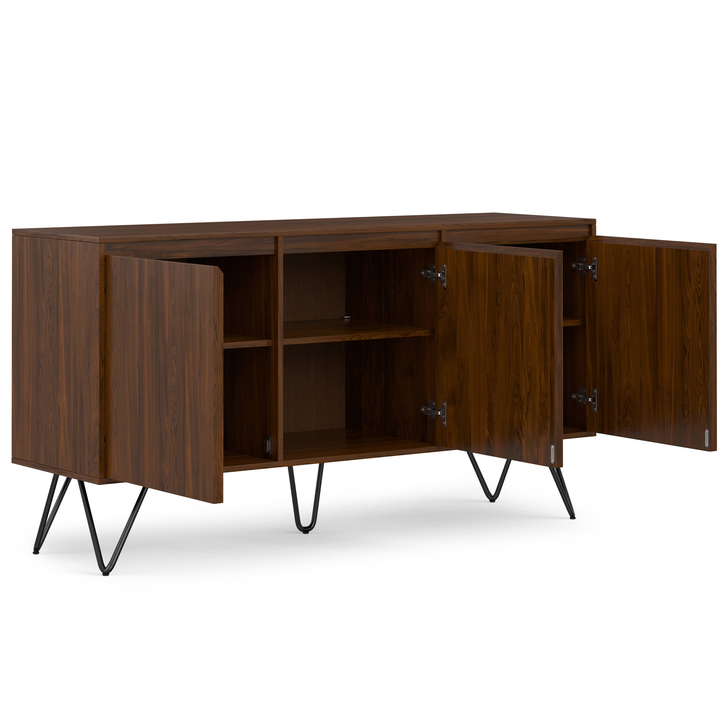 Back. Simpli Home - Hunter 3 Door Sideboard Buffet in Walnut Veneer - Walnut Veneer.