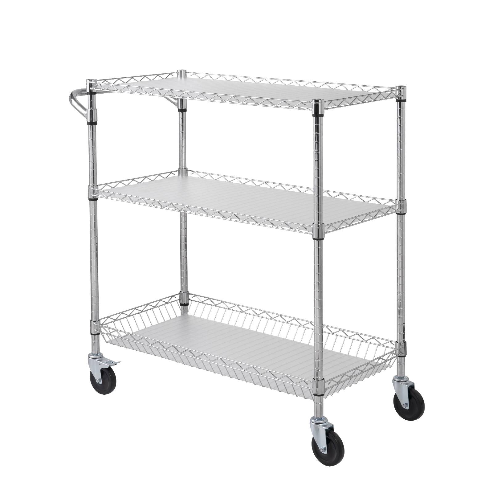 Alt View 5. VEVOR - Kitchen Utility Cart, 3 Tiers, Wire Rolling Cart with 661LBS Capacity, Steel Service Cart on Wheels - Sliver.