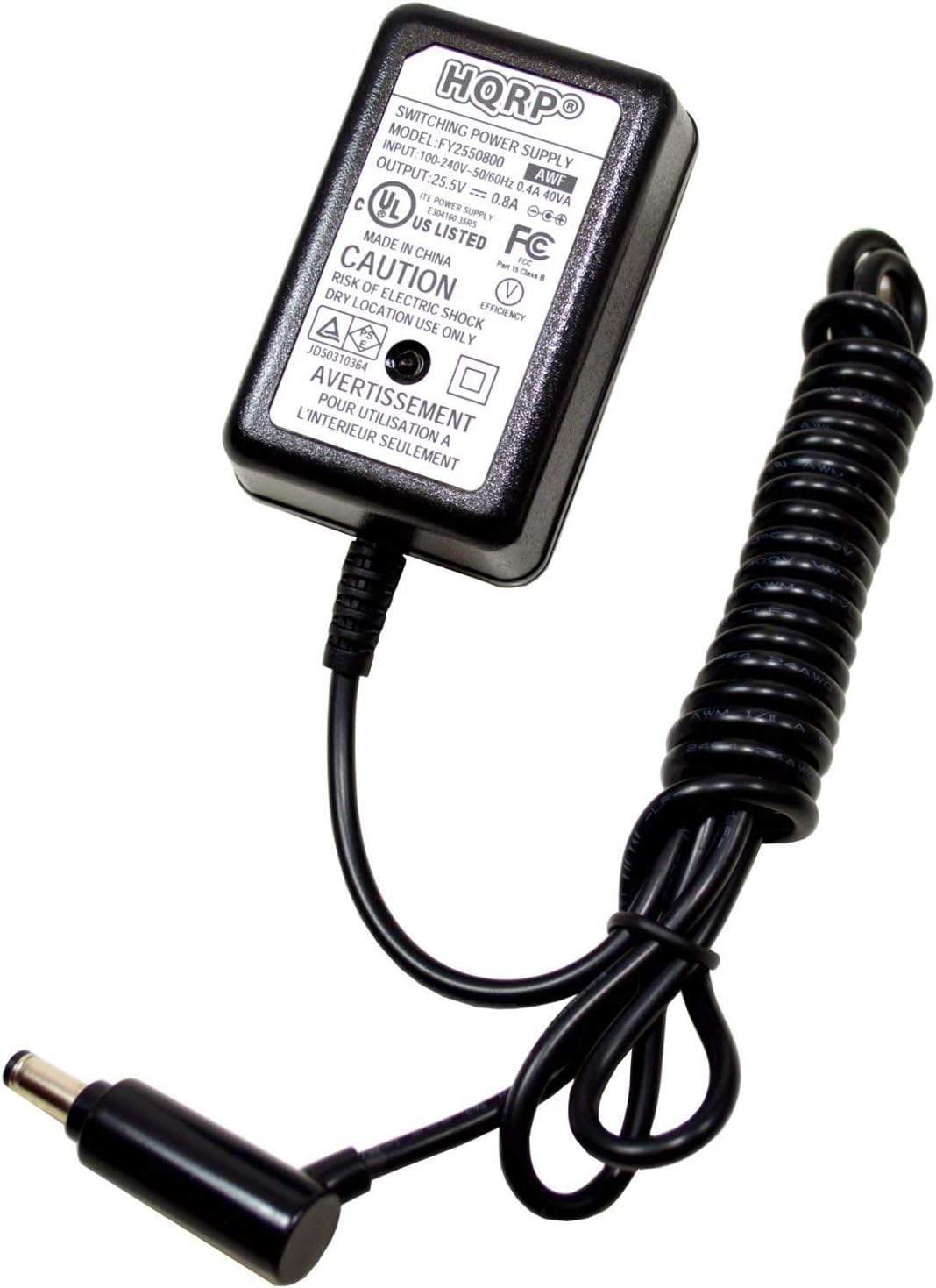 SWITCHING POWER SUPPLY  
MODEL: FY2550800  
INPUT: 100-240V 50/60Hz 0.4A 40VA  
OUTPUT: 25.5V 0.8A  
ITE POWER 500364  
MADE IN CHINA  
CAUTION  
RISK OF ELECTRIC SHOCK  
DRY LOCATION USE ONLY  
AVERTISSEMENT  
POUR UTILISATION A L'INTERIEUR SEULEMENT  
JD50310364